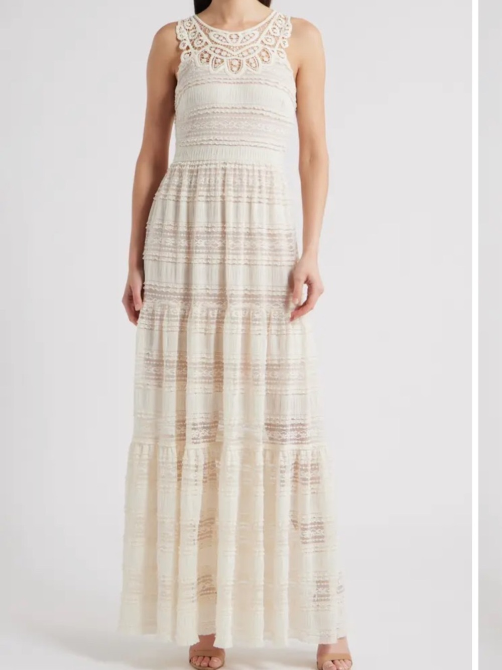 Mixed Media Embroidered Lace Maxi Dress
Eliza J